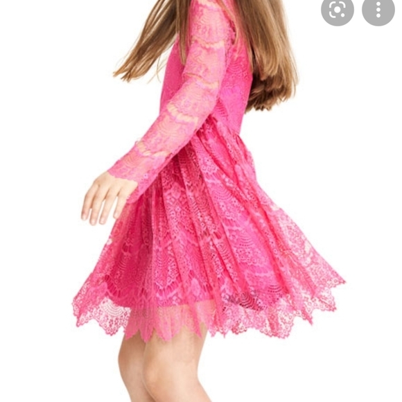 BARDOT Gertrude Scalloped LaceFUSCHIA PINK DRESS - Picture 2 of 6